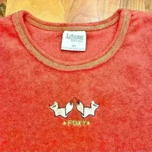 Vintage pastel red foxy crew neck long sleeves  fleece sweatshirts jumper - Picture 6 of 12